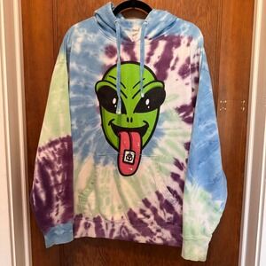 Vintage Tie Dye Alien Acid Trip Hoodie Independent‎ Trading Pullover XL Y2K